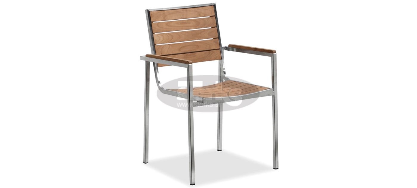 Line Teak stol z rokonasloni, barva: INOX/teak