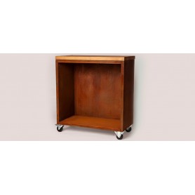 Corten Arbeitstisch mit Rollen und offenem Fach, schwarze Version