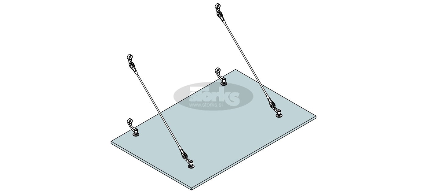 G30 Glasvordach mit Zugstangen, Wandmontage, max. 1,5 × 1,8 m
