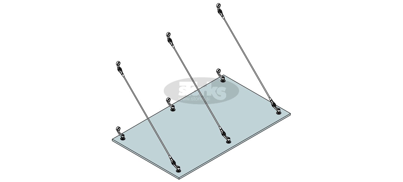 G30 Glasvordach mit Zugstangen, Wandmontage, max. 1,5 × 3,2 m