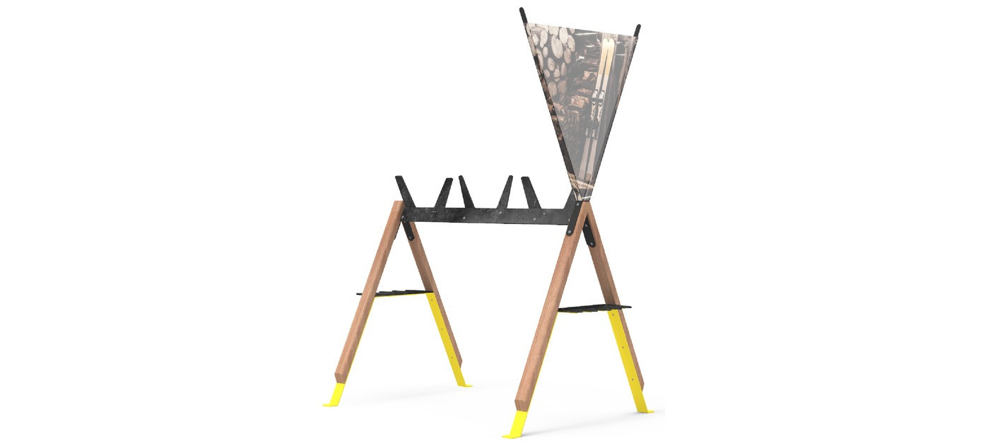 Egoe Cabra večnamensko stojalo za smuči in kolesa, jatoba, s panojem, 200 x 129 cm