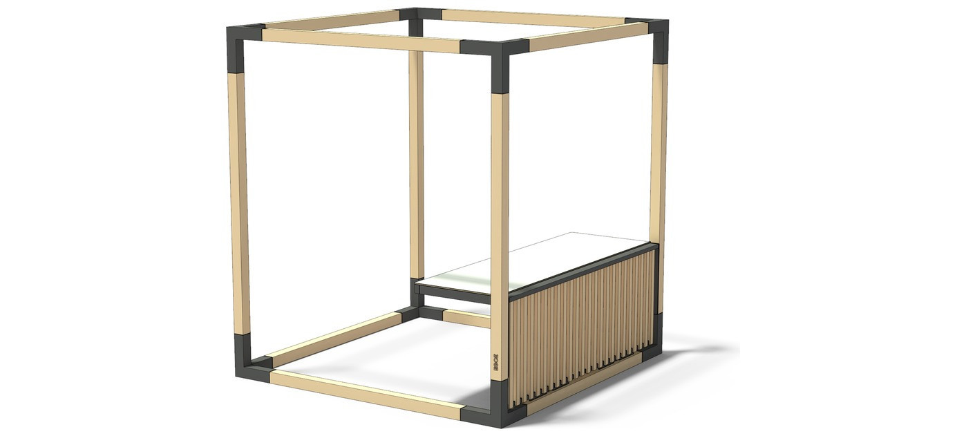 Egoe LEVA one-third size slat wall with integrated table, larch