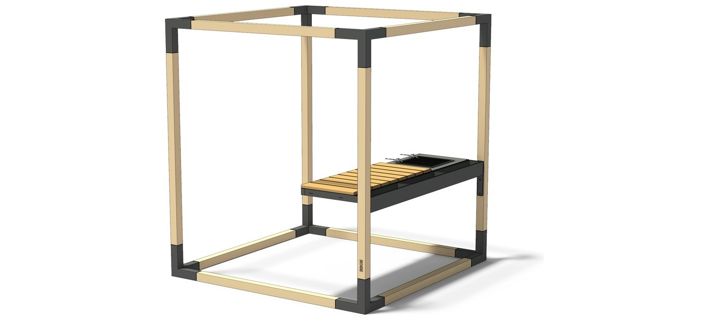 Egoe LEVA delovni pult zunanje kuhinje z žarom, kvadraten žar ONEQ, parjena robinija