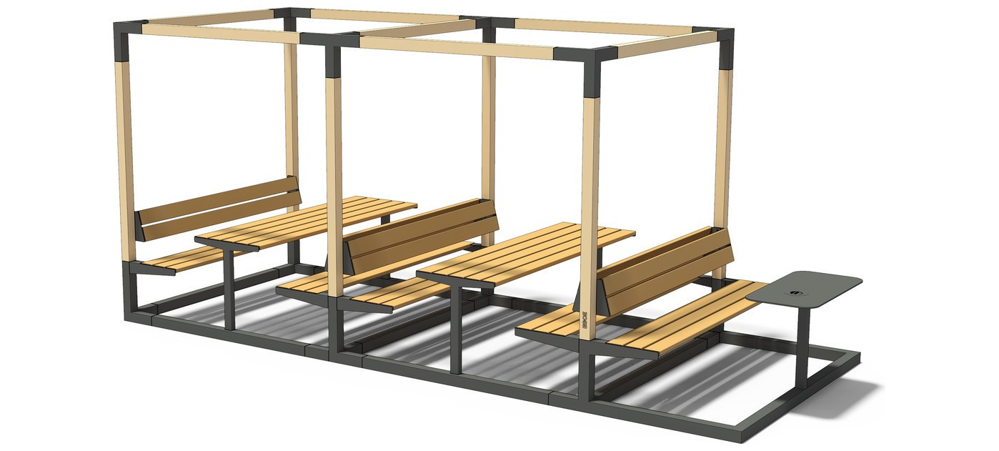 Egoe LEVA picnic double cube with integrated table, benches and ashtray table, larch