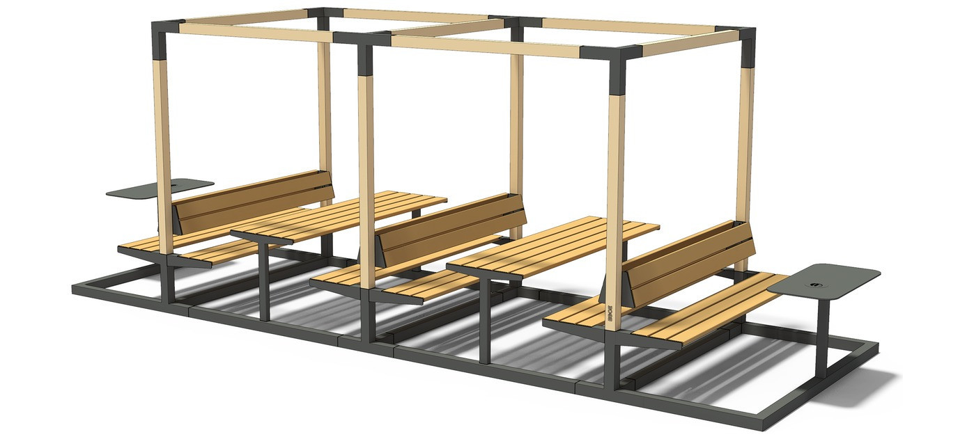 Egoe LEVA picnic double cube with integrated table, benches and ashtray tables, larch