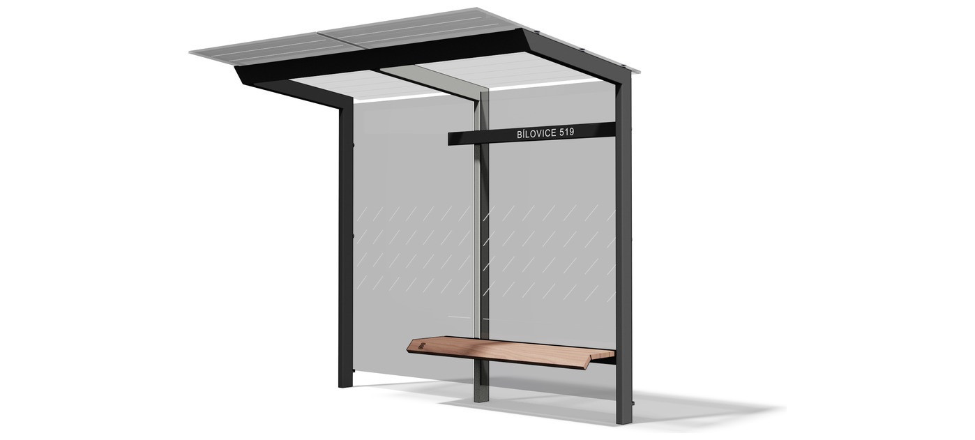 Egoe X bus stop shelter with glass roof 2,8 x 1,7 m, X1-200R-SS