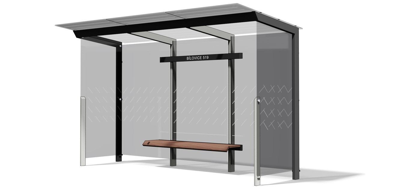 Egoe X bus stop shelter with glass roof 4,2 x 1,7 m, X1-310-SS