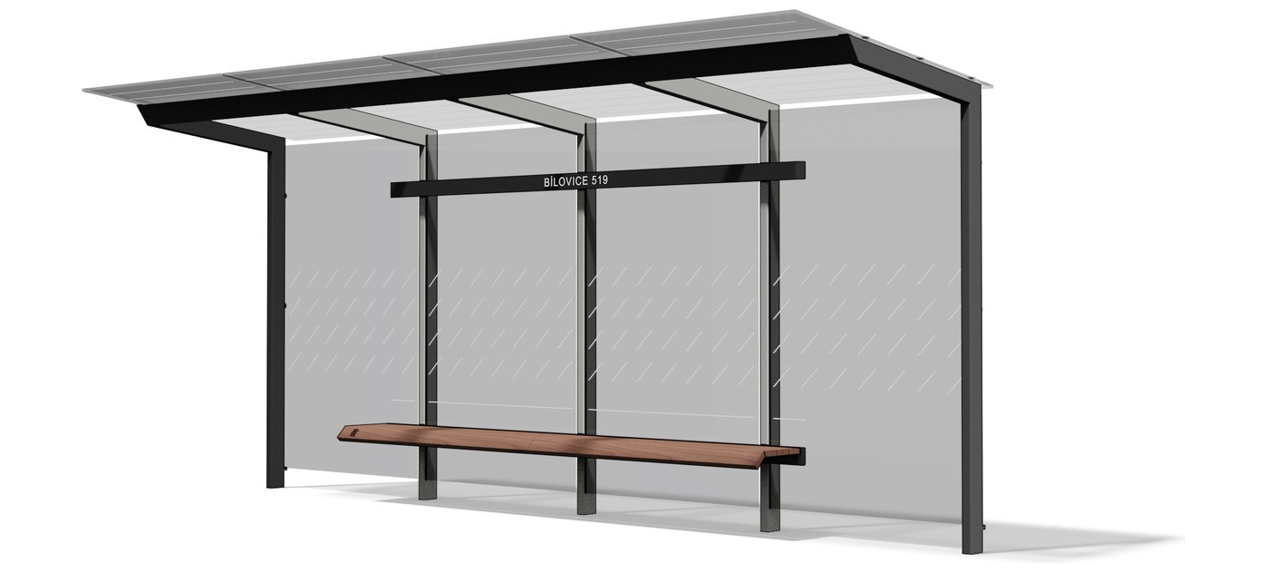 Egoe X bus stop shelter with glass roof 5,5 x 1,7 m, X1-400-SS