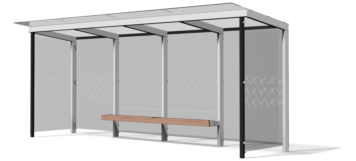 Egoe X Buswartehalle mit Glasdach 5,5 x 1,7 m, X3-410-SS
