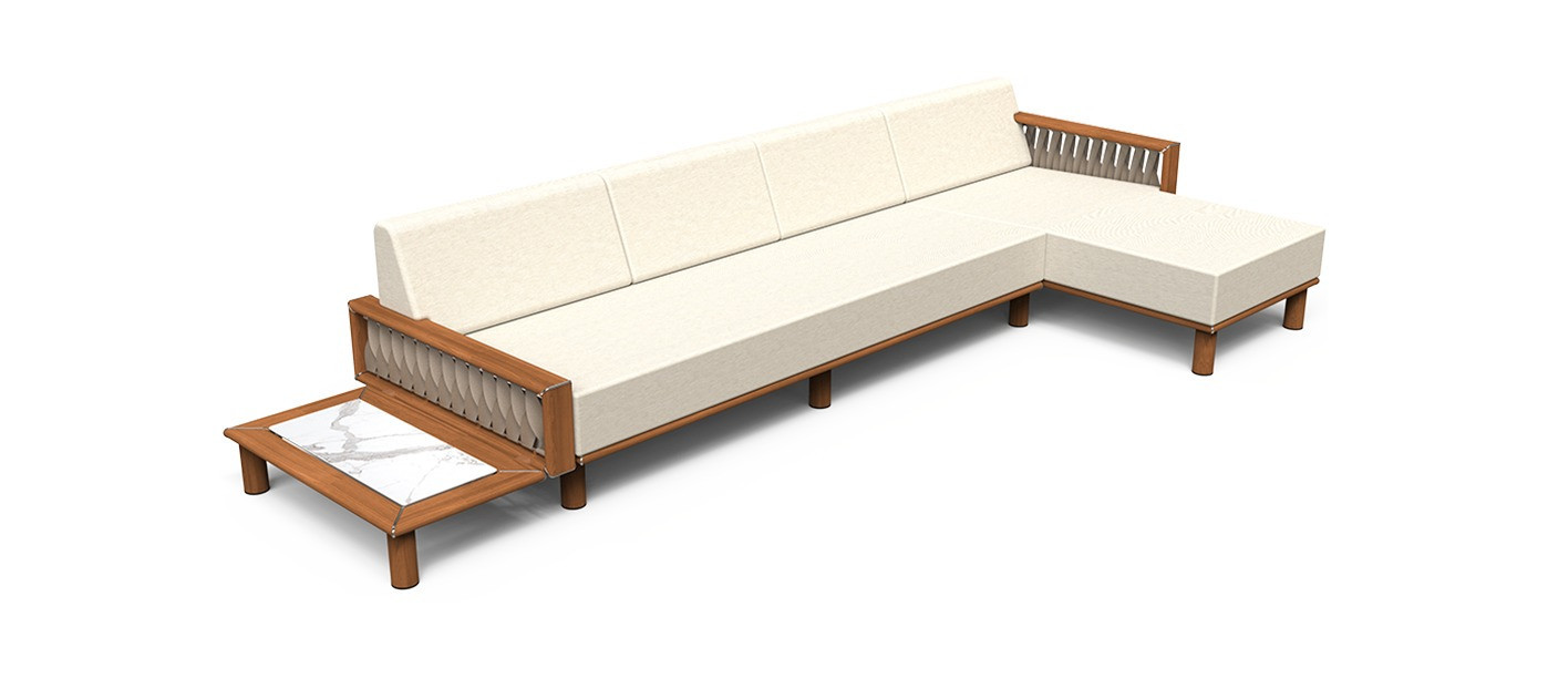 Tuuci Sail Sofa mit rechter Chaiselongue und linkem Beistelltisch