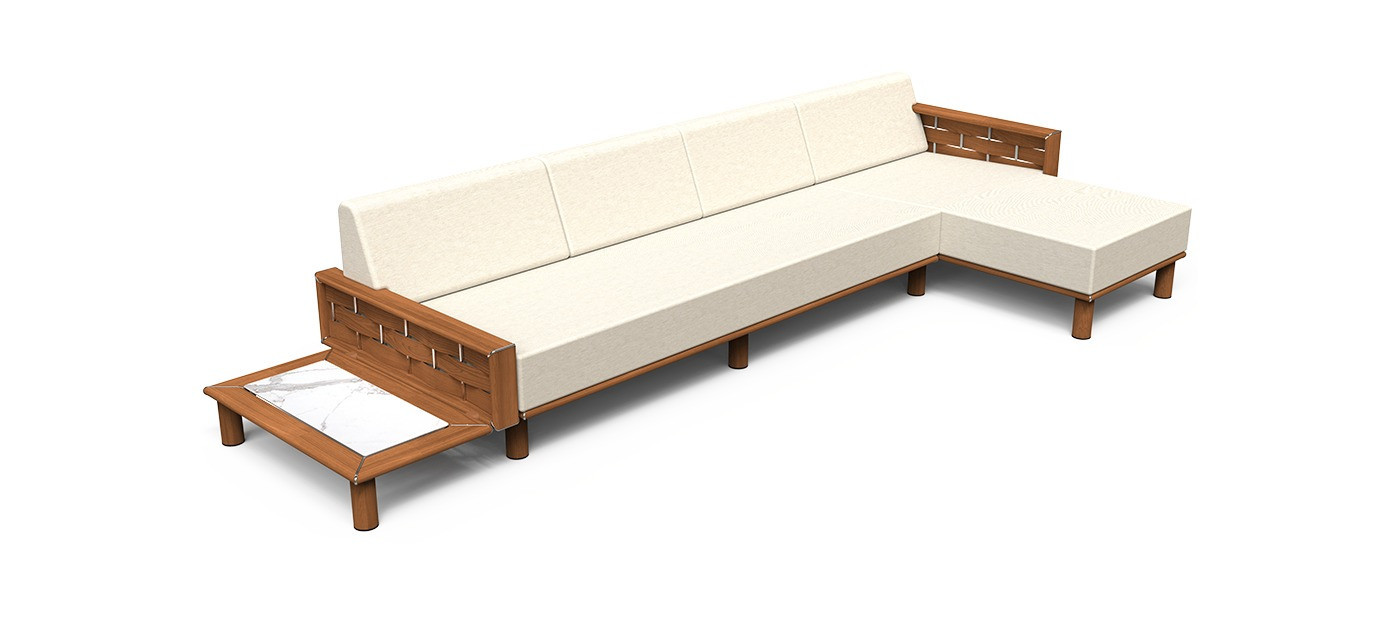 Tuuci Luma sofa s desnim ležajem i lijevim stolićem