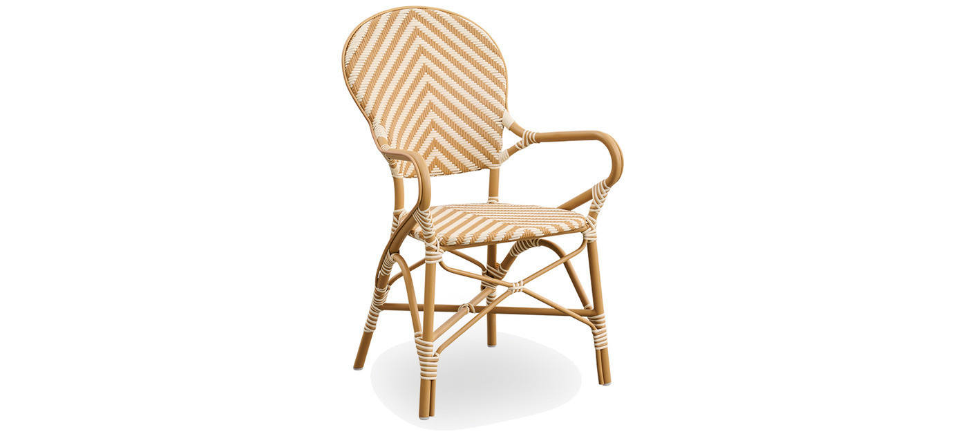 Sika-Design Isabell Exterior stol z nasloni za roke, Mandljeva (ALU), Chevron slonokoščena in medena