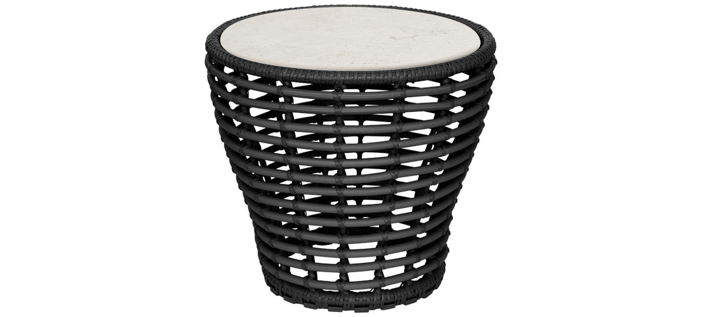 Cane-line Basket Couchtisch, klein, Graphit, Ø 45 cm, Keramik, Travertin-Optik