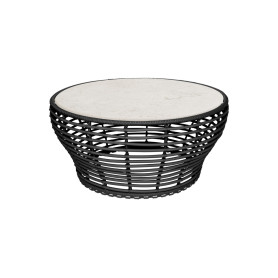 Cane-line Basket large coffee table, graphite, Ø 90 cm, ceramic, travertine look