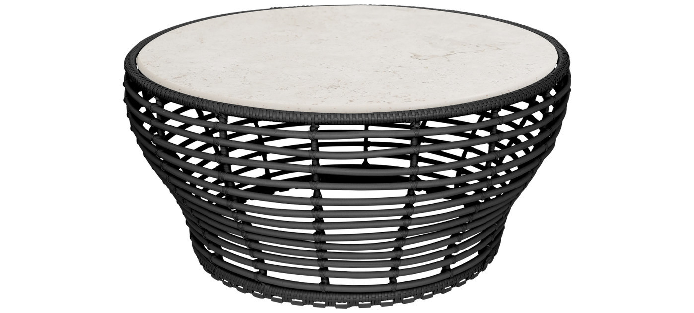 Cane-line Basket large coffee table, graphite, Ø 90 cm, ceramic, travertine look