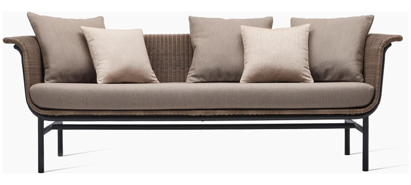 Wicked Loungesofa 3-Sitzer, schwarzer Rahmen, Geflecht Taupe