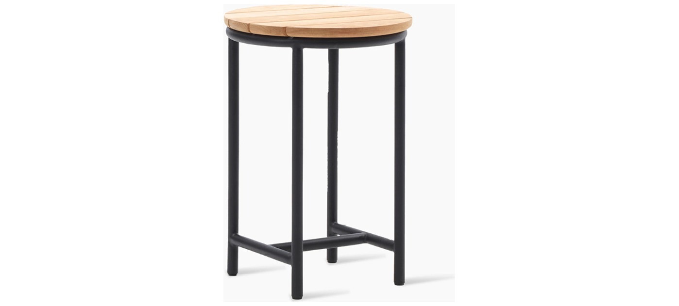 Wicked side table Ø37, black base, teak top