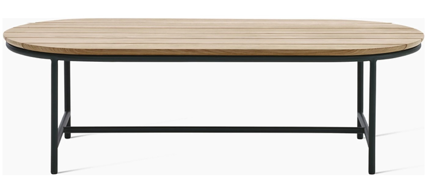 Tavolino da caffè Wicked 123 x 55, base nera, piano in teak