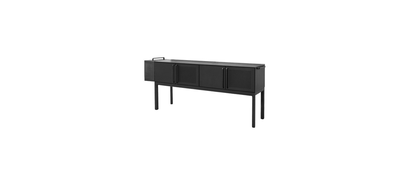 Cane-line Drop kitchen module incl. 3 shelves & trash bin, lava grey, 200 x 50 cm, ceramic, Fossil black