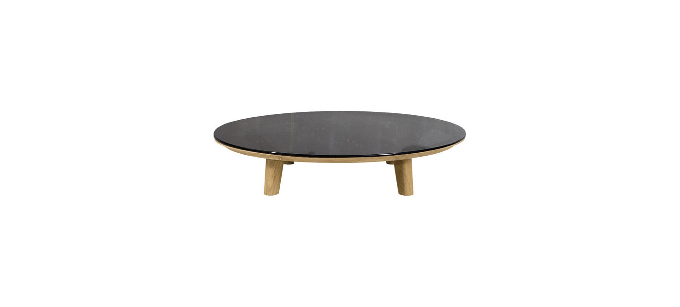 Cane-line Aspect coffee table, teak, Ø 144 cm, safety glass, smokey black