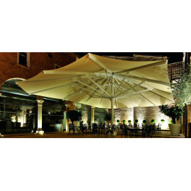 Golia over courtyard at night