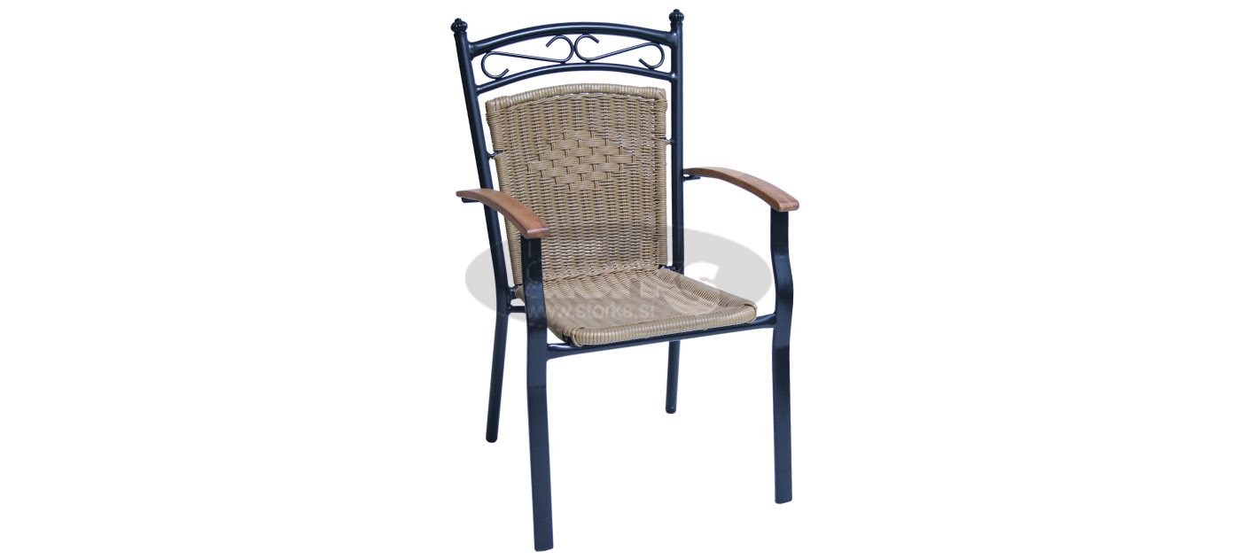 Antique stol s tikovimi rokonasloni, barva: črna/K med