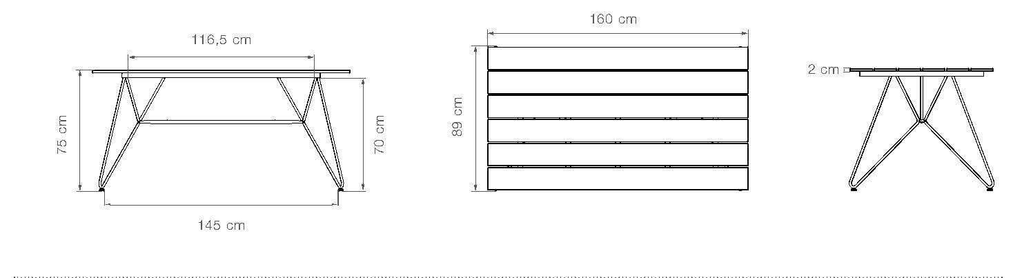 HOUE Sketch tavolo da pranzo 160 x 89 cm – Disegno con misure