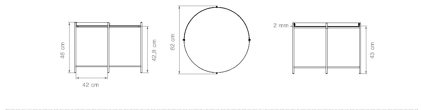 HOUE Edge tavolino a vassoio Ø62 cm – Disegno con misure