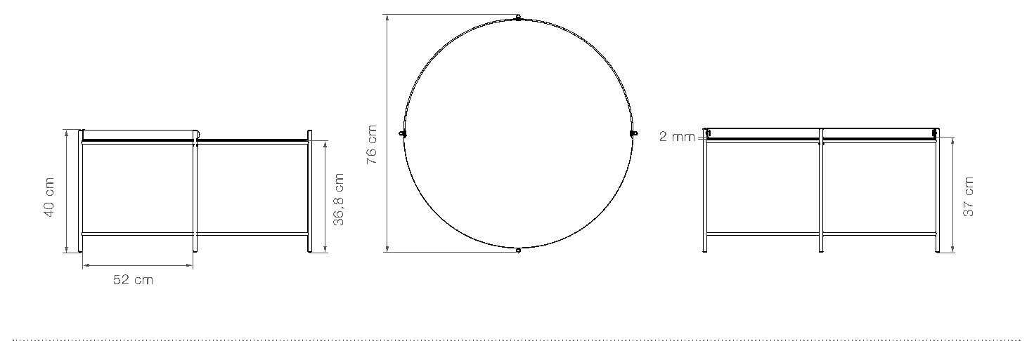 HOUE Edge tavolino a vassoio Ø76 cm – Disegno con misure