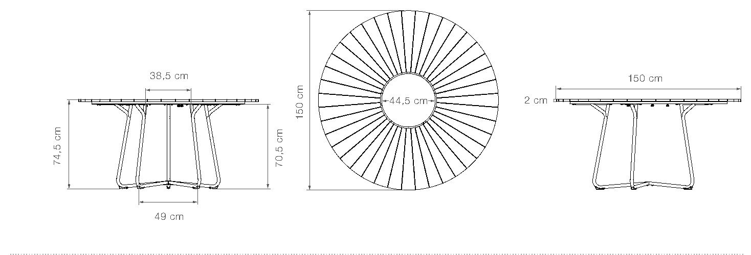HOUE Circle tavolo da pranzo Ø150 cm – Disegno con misure