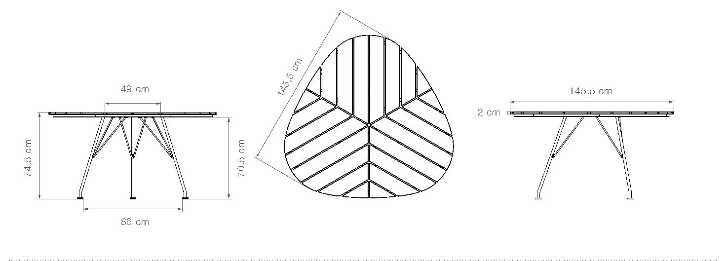HOUE Leaf tavolo da pranzo 145,5 cm – Disegno con misure