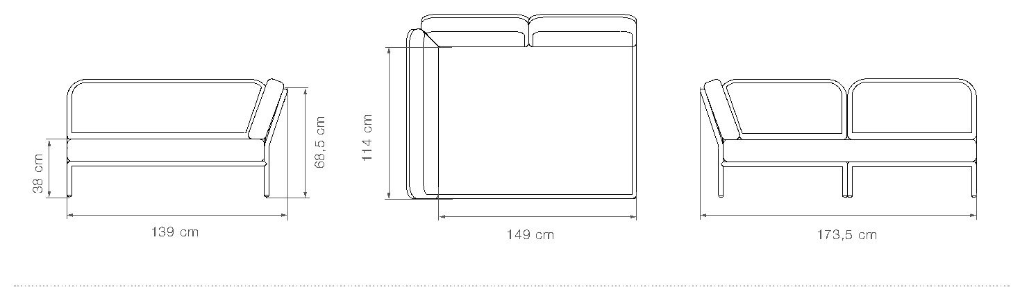 HOUE Level/2 modulo angolare Cozy, destro – Disegno con misure