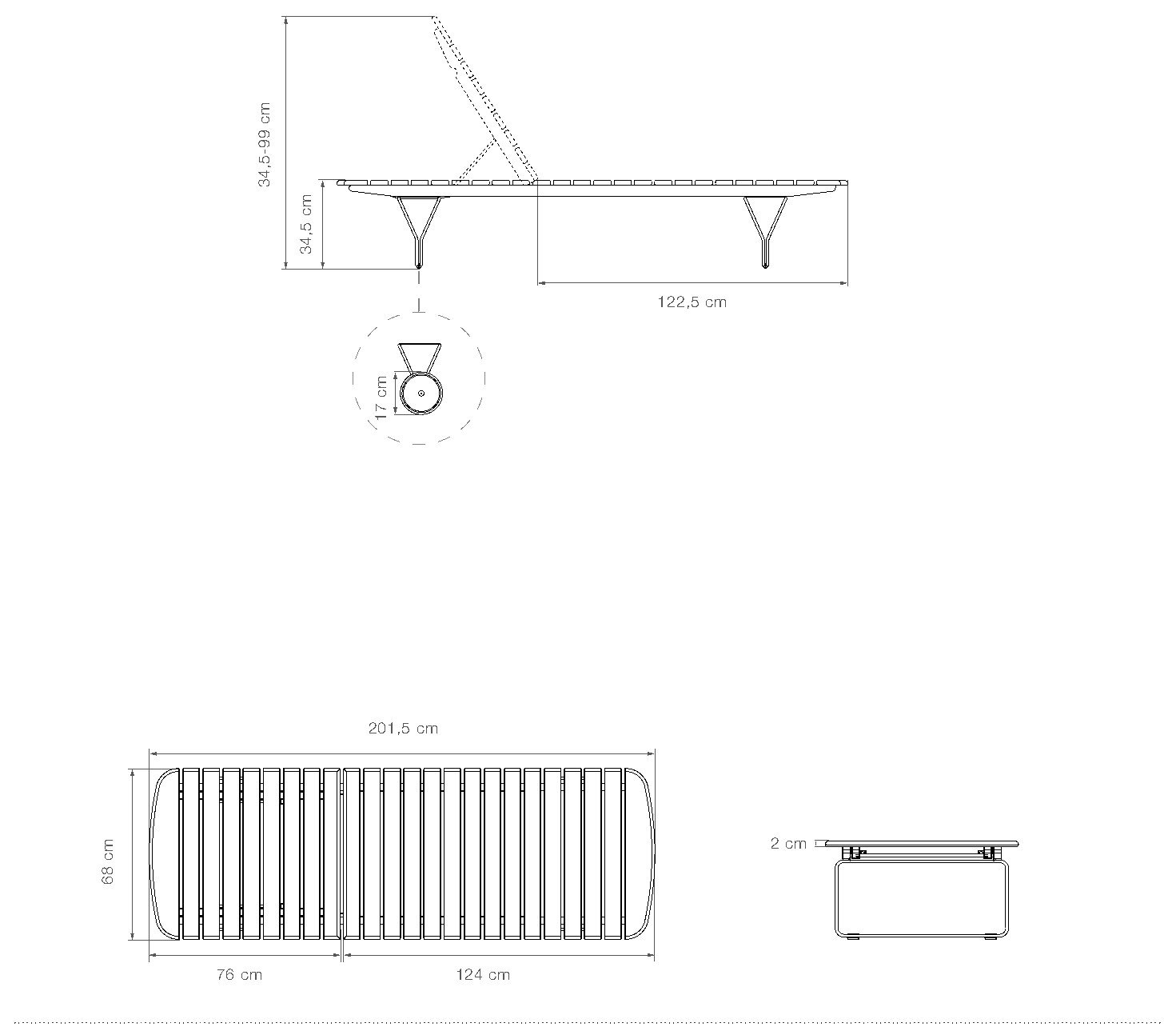 HOUE Molo lettino prendisole – Disegno con misure