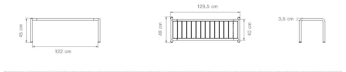 HOUE Avanti panca M in alluminio 129,5 cm – Disegno con misure