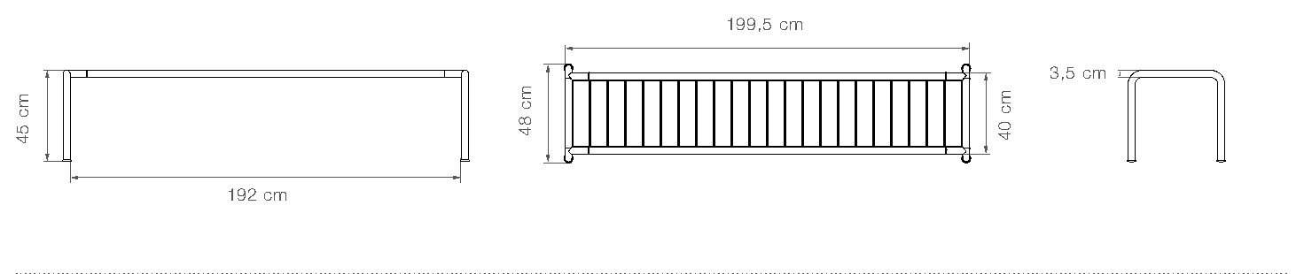 HOUE Avanti panca L in alluminio 199,5 cm – Disegno con misure