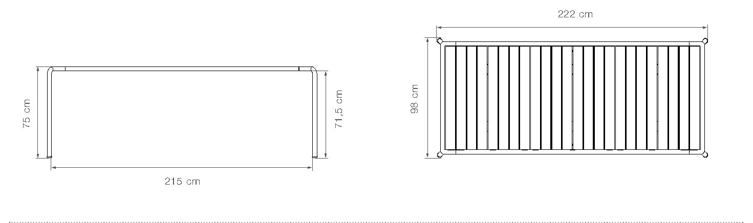 HOUE Avanti tavolo da pranzo in alluminio 222,5 x 98 cm – Disegno con misure