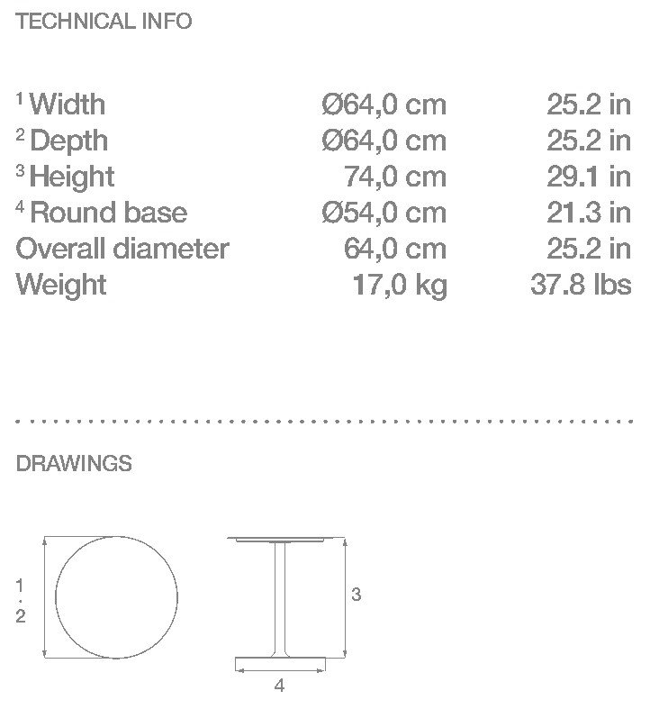 HOUE Pico tavolino bistrot Ø64 cm, base rotonda – Disegno con misure