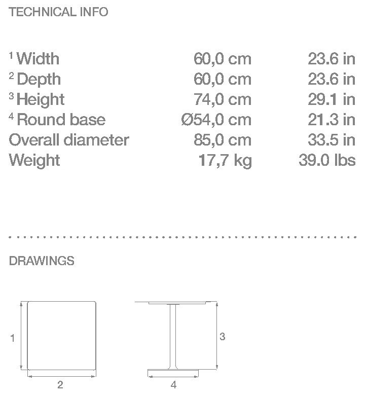 HOUE Pico tavolino bistrot 60 x 60 cm, base rotonda – Disegno con misure