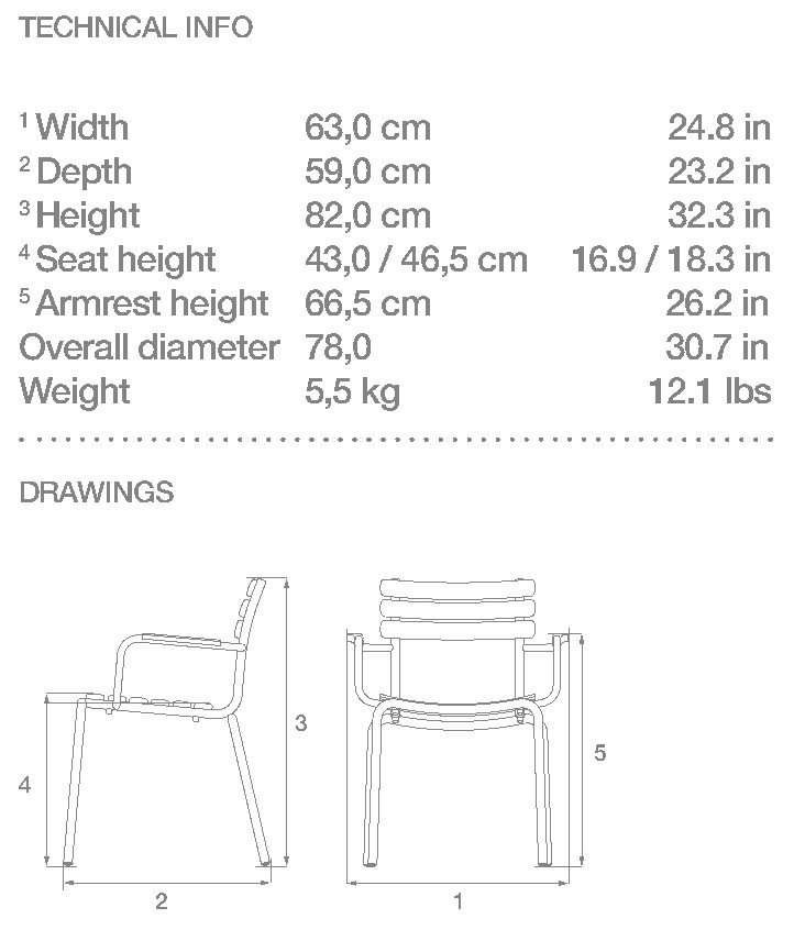 HOUE Alua sedia da pranzo con braccioli – Disegno con misure