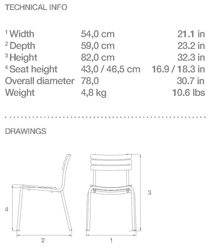 HOUE Alua sedia da pranzo senza braccioli – Disegno con misure