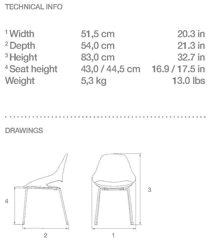 HOUE Falk sedia da pranzo con braccioli bassi – Disegno con misure