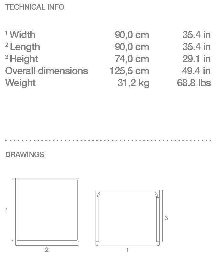 HOUE Four blagovaonski stol s keramičkom pločom 90 x 90 cm – Nacrt s mjerama