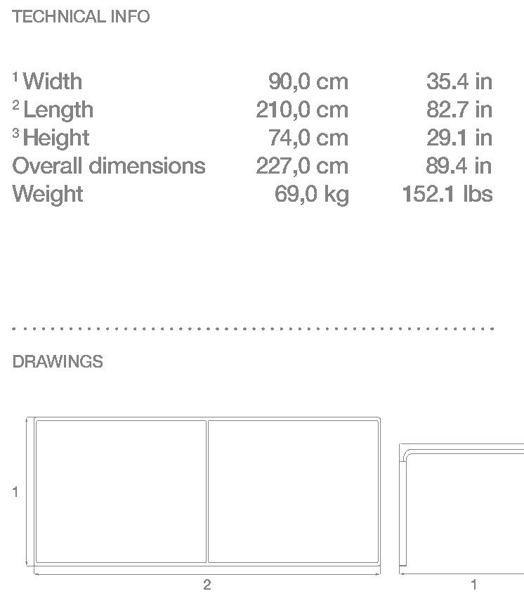 HOUE Four tavolo da pranzo in ceramica 210 x 90 cm – Disegno con misure