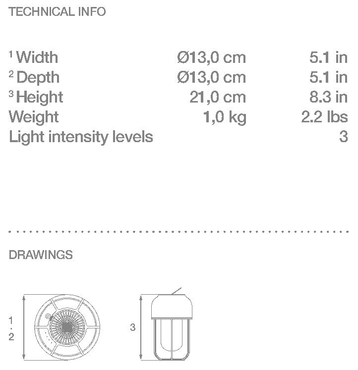 HOUE Light No. 1 lampada solare – Disegno con misure