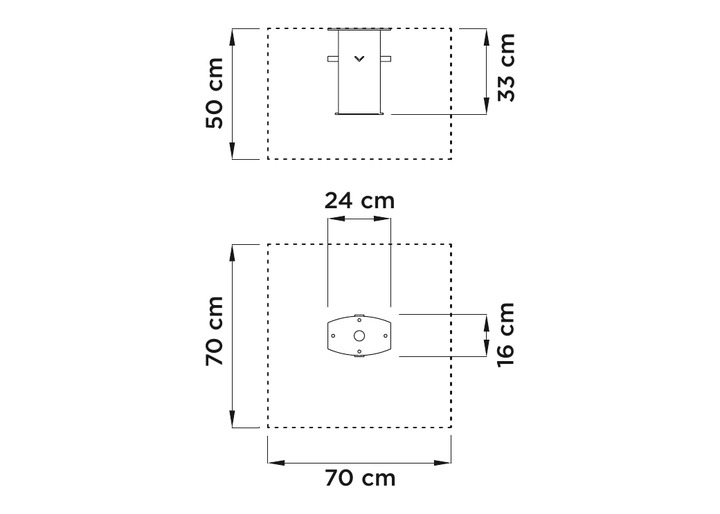 Maße der Bodenhülse für Flexy Twin
