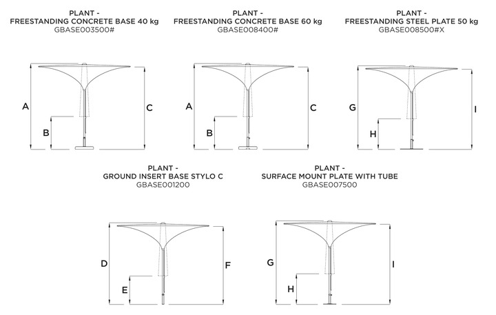 Disegni delle basi per l'ombrellone Plant