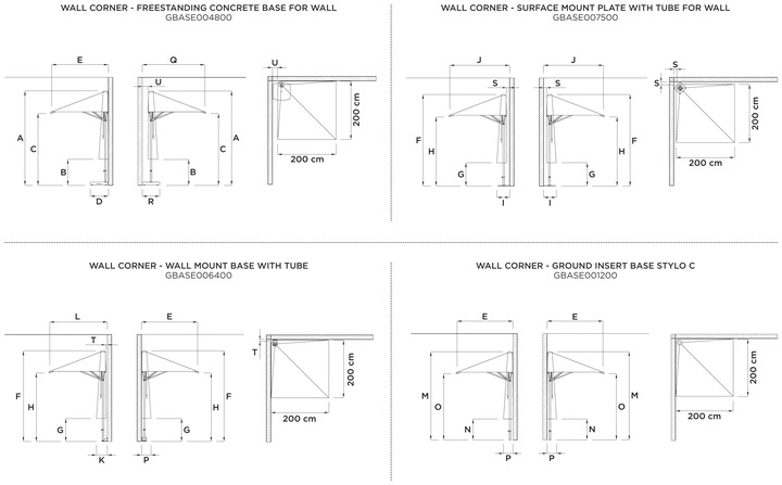 Base drawings for the Halved umbrella, Wall Corner