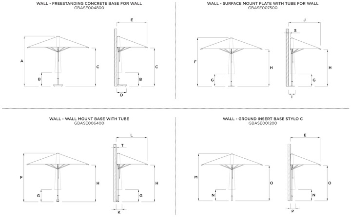 Base drawings for the Halved umbrella, Wall