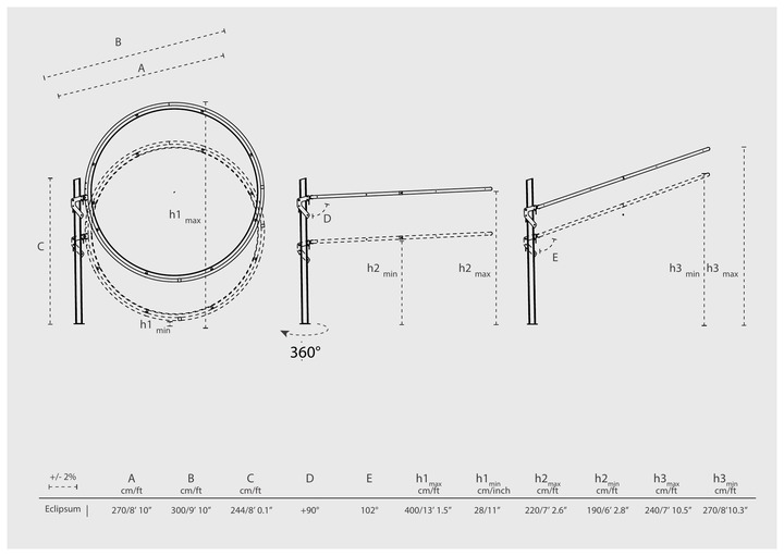 Eclipsum PX runder Sonnenschirm, R 300 cm, Abmessungen