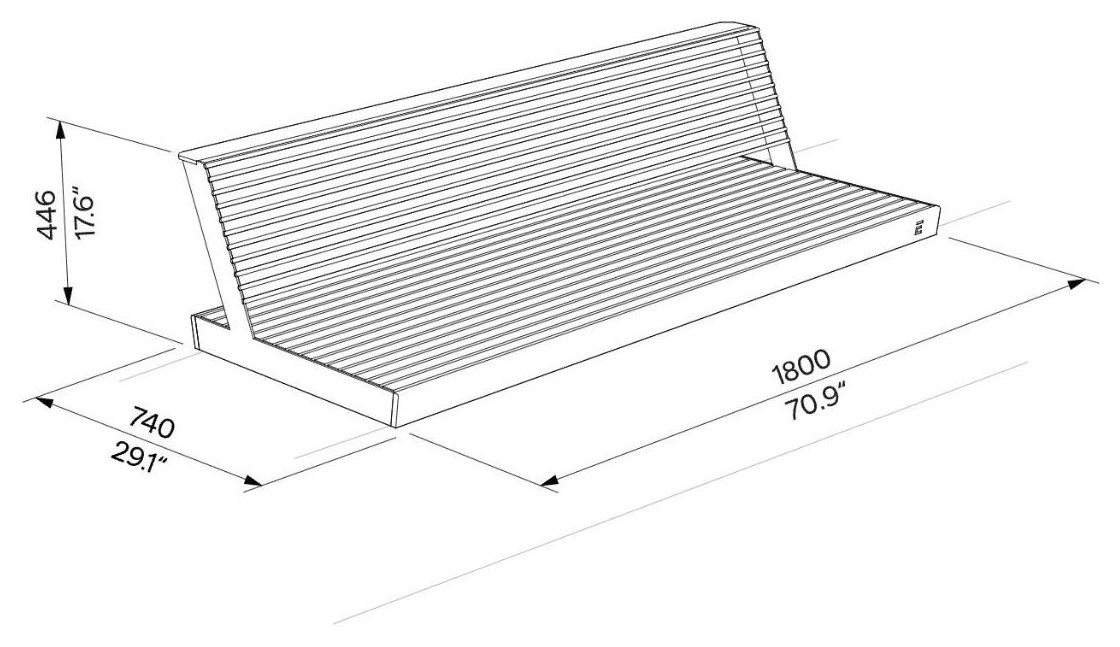 Egoe A Wandbank 1,8 m, A1-306 – Maßzeichnung